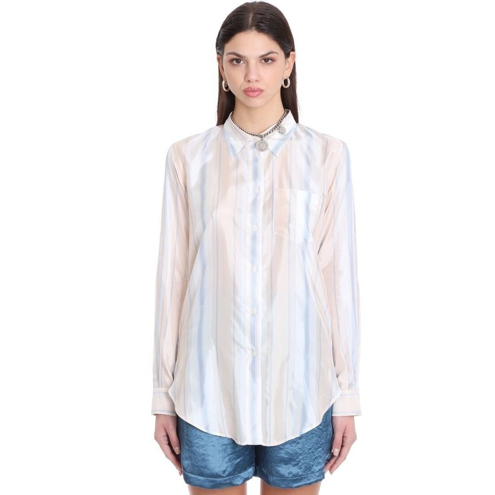 Acne Studios Striped Oversized Shirt Womens XS‎ 34 Beige Blue 100% Viscose NWT